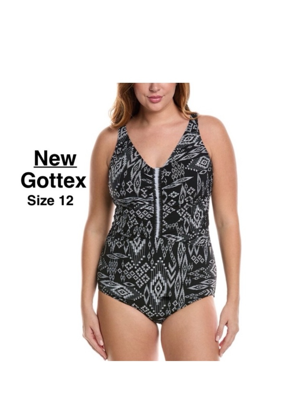 New Gottex PERUVIAN NIGHTS SWEETHEART TANKINI Swimsuit size 12 Blk/White⭐⭐️